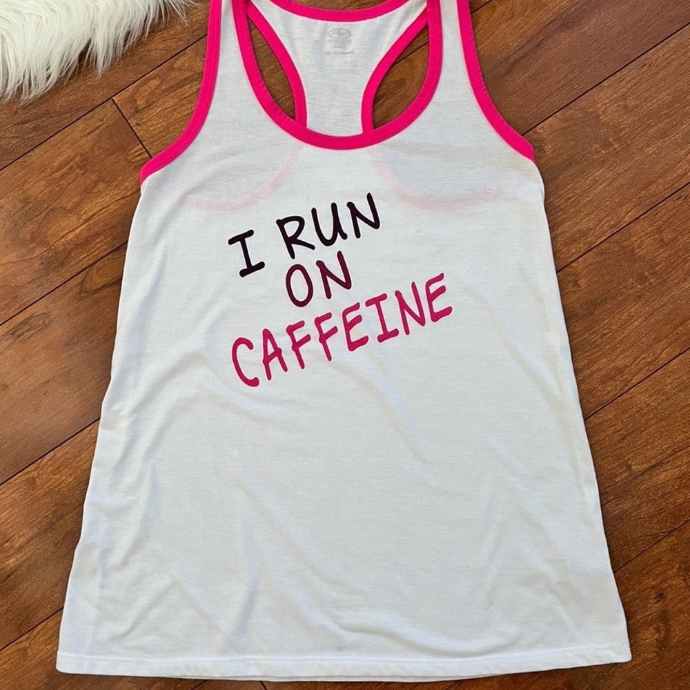 "I RUN ON CAFFEINE" Racer Back Tank Top - Size S